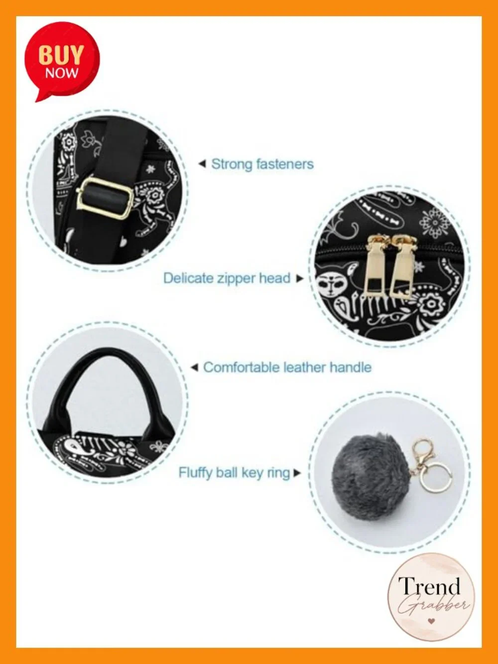 Women's Anti-theft Nylon Travel Backpack Purse with Cartoon Print, Lightweight